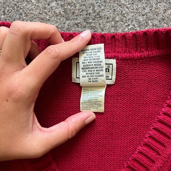 Vintage LL Bean Red V Neck Pullover Sweater Mens Size XL 100% Cotton Long Sleeve - Picture 3 of 12